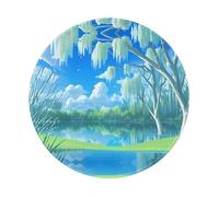 POEZJZW Willows On The Waterfront Pattern Round Mouse Mat, Cute Mouse Pad, Non-Slip Rubber Base With Stitched Edge, Small Size 7.9 X 7.9 Inch