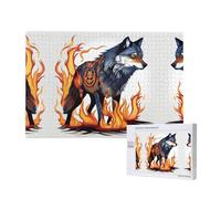 Poezjzw Wolf Covered In Fire Adult Classic Jigsaw 1000 Pieces Wooden Puzzle Modern Home Decor Intellectual Game 75x50cm