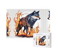 Poezjzw Wolf Covered In Fire Adult Classic Jigsaw 300 Pieces Wooden Puzzle Modern Home Decor Intellectual Game 40 X 28 Cm