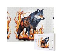 Poezjzw Wolf Covered In Fire Adult Classic Jigsaw 500 Pieces Wooden Puzzle Modern Home Decor Intellectual Game 52 X 38 Cm