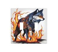 Poezjzw Wolf Covered in Fire Pattern Decorative Light Switch Plate Covers 2 Gang Wall Plate Double Toggle Switch Cover 4.5 X 4.5 in
