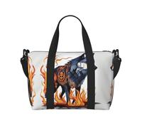 Poezjzw Wolf Covered In Fire Travel Duffle Bag Weekender Carry On Tote Bags For Women Hospital Bags For Labor And Delivery Overnight Luggage Bag, Black, One Size