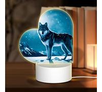 POEZJZW Wolf On Snowy Mountain Pattern Heart Shape Acrylic Night Light with USB Cable Adjustable 3 Colors for Restaurant Bar Cafe