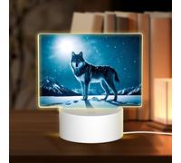 POEZJZW Wolf On Snowy Mountain Pattern Rectangle Acrylic Night Light with USB Cable Adjustable 3 Colors for Restaurant Bar Cafe