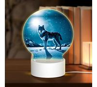POEZJZW Wolf On Snowy Mountain Pattern Round Acrylic Night Light with USB Cable Adjustable 3 Colors for Restaurant Bar Cafe