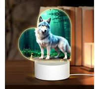 POEZJZW Wolf Pattern Heart Shape Acrylic Night Light with USB Cable Adjustable 3 Colors for Restaurant Bar Cafe