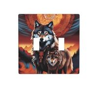 Poezjzw Wolf Totem with Fire Pattern Decorative Light Switch Plate Covers 2 Gang Wall Plate Double Toggle Switch Cover 4.5 X 4.5 in