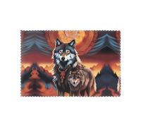 Poezjzw Wolf Totem With Fire Pattern Placemats Set Of 6, 12 X 18 Inch Seasonal Summer Table Mats For Party Kitchen Dining Decoration