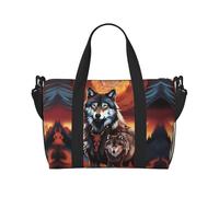 Poezjzw Wolf Totem With Fire Travel Duffle Bag Weekender Carry On Tote Bags For Women Hospital Bags For Labor And Delivery Overnight Luggage Bag, Black, One Size, Black, One Size