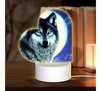 POEZJZW Wolf Under Moon Pattern Heart Shape Acrylic Night Light with USB Cable Adjustable 3 Colors for Restaurant Bar Cafe