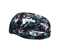 Poezjzw Wolf with Bared Fangs Pattern Headbands Athletic Baseball Basketball Football Sweatband Breathable Elastic for Sports Running Exercise