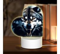 POEZJZW Wolf with Bared Fangs Pattern Heart Shape Acrylic Night Light with USB Cable Adjustable 3 Colors for Restaurant Bar Cafe
