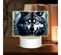 POEZJZW Wolf with Bared Fangs Pattern Rectangle Acrylic Night Light with USB Cable Adjustable 3 Colors for Restaurant Bar Cafe