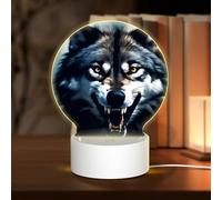 POEZJZW Wolf with Bared Fangs Pattern Round Acrylic Night Light with USB Cable Adjustable 3 Colors for Restaurant Bar Cafe