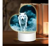 POEZJZW Wolf with Smoke Pattern Heart Shape Acrylic Night Light with USB Cable Adjustable 3 Colors for Restaurant Bar Cafe