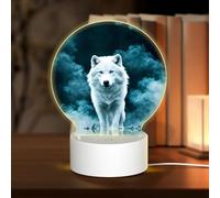 POEZJZW Wolf with Smoke Pattern Round Acrylic Night Light with USB Cable Adjustable 3 Colors for Restaurant Bar Cafe