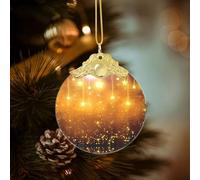 Poezjzw Yellow And Brown Christmas Stars Pattern Glass Round-Shaped Christmas Tree Ornaments, Family New Year Home Souvenirs For Gatherings Gold