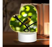 POEZJZW Yellow Bluebird Pattern Heart Shape Acrylic Night Light with USB Cable Adjustable 3 Colors for Restaurant Bar Cafe