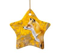 Poezjzw Yellow Flowering Fox Pattern Ceramic Christmas Ornament Star Shape Hanging Pendant Gifts For Xmas Holidays, Ornaments For Home Decor