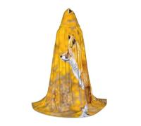 POEZJZW Yellow Flowering Fox Pattern Hooded Cloak Robe Costume Cloak For Adult Men Women Christmas Hoodies Cape Cosplay Costumes L