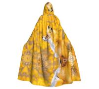 POEZJZW Yellow Flowering Fox Pattern Hooded Cloak Robe Costume For Adult Men Women Christmas Hoodies Cape Cosplay Costumes