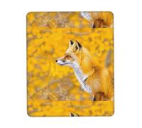Poezjzw Yellow Flowering Fox Pattern Mouse Pad Non-Slip Rubber Stitched Edges Waterproof Gaming Mouse Mat for Desk Gaming Work Wireless Mice 7 X 8.6 in
