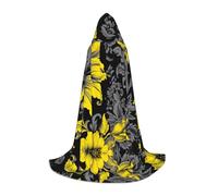 POEZJZW Yellow Flowering Leaf Pattern Hooded Cloak Robe Costume Cloak For Adult Men Women Christmas Hoodies Cape Cosplay Costumes S