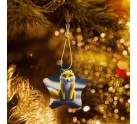 Poezjzw Yellow Fox Pattern Ceramic Christmas Ornament Star Hanging Pendant Gifts For Xmas Holidays, Ornaments For Home Decor