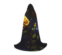 POEZJZW Yellow Roses Starry Night Pattern Hooded Cloak Robe Costume Cloak For Adult Men Women Christmas Hoodies Cape Cosplay Costumes L