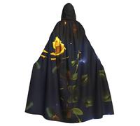 POEZJZW Yellow Roses Starry Night Pattern Hooded Cloak Robe Costume For Adult Men Women Christmas Hoodies Cape Cosplay Costumes