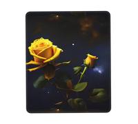Poezjzw Yellow Roses Starry Night Pattern Mouse Pad Non-Slip Rubber Stitched Edges Waterproof Gaming Mouse Mat for Desk Gaming Work Wireless Mice 7 X 8.6 in
