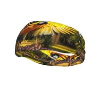 Poezjzw Yellow Wings Blue Parrot Pattern Sports Headband Suitable For Running Yoga Running Cycling Elastic Moisture Band