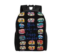 POEZJZW You Make Me Happy Camper Trailer Pattern Casual Shoulders Backpack School Bags Ladies Day And Sports Travel Bag Laptop Bag