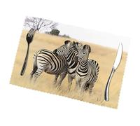 Poezjzw Zebras On South Africa Pattern Placemats Set Of 6 Non Slip Heat Resistant Polyester Table Mats Washable Place Mats For Dinner Party Table Decoration