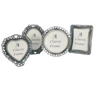 Pofectsty Set of 4 2x3Inch Retro Mini Metal Picture Frame, 4Pcs Vintage Small 2x3 inch Assorted Shapes Picture Frame in Oval Heart Round Rectangle (Retro Silver)