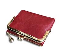 Pofee Womens Wallet RFID Small Compact Bifold Leather Vintage Wallet,Ladies Coin Purse with Zipper and Kiss Lock, Red, S