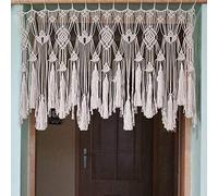 POFEIKTS Macrame Curtains Valance with Bead for Kichen Boho Window Short Doorway Curtains Valance Wall Hanging Treatments Above Bed Decor for Bedroom Livingroom Kitchen Bathroom Wall Decor 47x22Inch