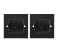 POFET 2 PCS Brush Wall Plate Cable Passthrough Wall Outlet, Wall Mounted Brush Faceplate, Single Gang Cable Access Strap, Tidy Cable Pass Through Insert (Black)