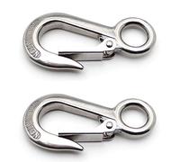 POFET 2 Pcs Heavy Duty American Cargo Hooks, 0.2T-304 Stainless Steel Large Eye Hooks with Latch, Working Load 300KG