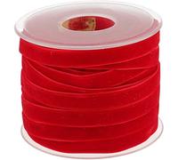 POFET 20 Yard 10mm Wide Velvet Ribbon Roll for Crafts Decoration - Red