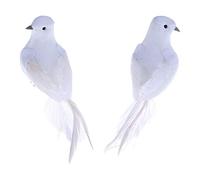 POFET 2pcs Artificial Foam Feather White Birds Decorative Fake Doves Pigeon Bird for DIY Craft Home Ornaments Garden Wedding Décor