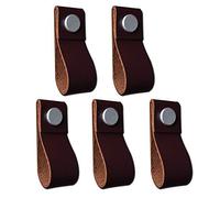 POFET 5pcs Handmade Leather Cabinet Door Handle Pulls Knob Dresser Drawer Door Handle Kitchen Pulls Knob - Dark Brown, 195x26mm - Brown