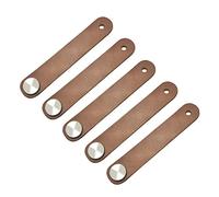POFET 5pcs Nordic Wardrobe Cabinet Door Handle Soft PU Leather Door Handles for Cupboard Drawer Pull Knobs Furniture Hardware(26 x 140mm)- Brown