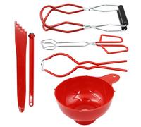 POFET 6pcs Canning Kit, Making Supplies Starter Set Tools With Canning Funnel Magnetic Jar Lifter Jar Wrench Lid Canning Tongs Canning Labels Bubble Remover Tool (Red)