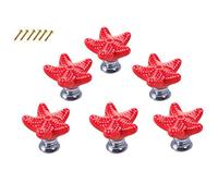 POFET 6pcs Starfish Shape Dresser Drawer Cabinet Knobs Vintage Door Handle Ceramics Furniture Pulls for Kitchen Wardrobe Cupboard Kids Room Decorative - Red