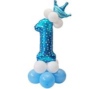 POFET All Numbers Letters Princess Prince Crown Foil Balloons Upright Column Set Birthday Party Decor - Blue 1