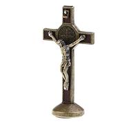 POFET Crucifix Jesus Christ Cross Statue Figurine For Car Home Chapel Decor - Bronze