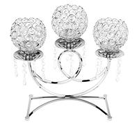 POFET Crystal Metal Votive Candle Holder 3-arms Candle Stand 36cm Tall Wedding Event Candelabra Candle Stick Decor Crafts - Silver