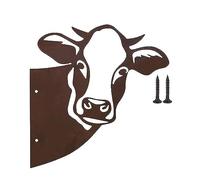POFET Metal Cow Garden Decoration Tree Stake Rustic Patina Brown Cow Fence Lawn Ornaments for Garden Patio Balcony Farm Decor