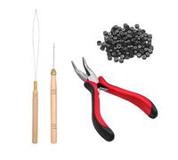 POFET Micro Beads Hair Extensions Kit with 200pcs 5.0mm Silicone Nano Beads 2 x Wooden Crochet Hooks 1 x Pliers for Extending Hair Wearing Feather DIY